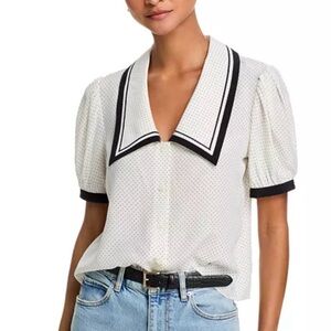 Frame The Polka Dot Sailor Silk Blouse White and Black Collared Top size S